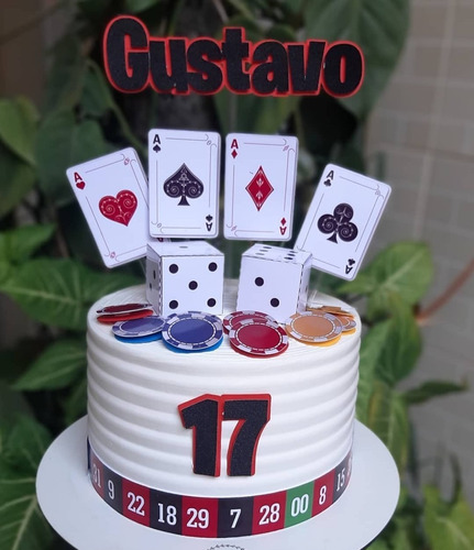 Kit Topo De Bolo Adulto Jogo Baralho Cassino Personalizado